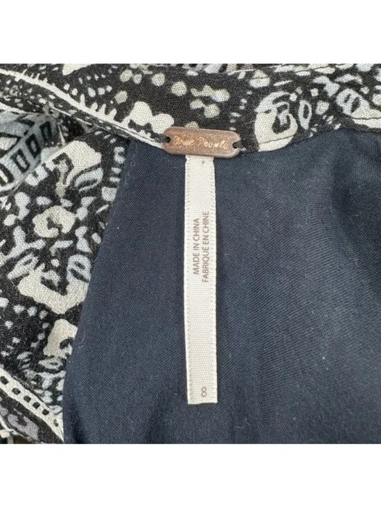 Free People Tegan Black Borders Keyhole Long Sleeve Mini Dress - Picture 4 of 8